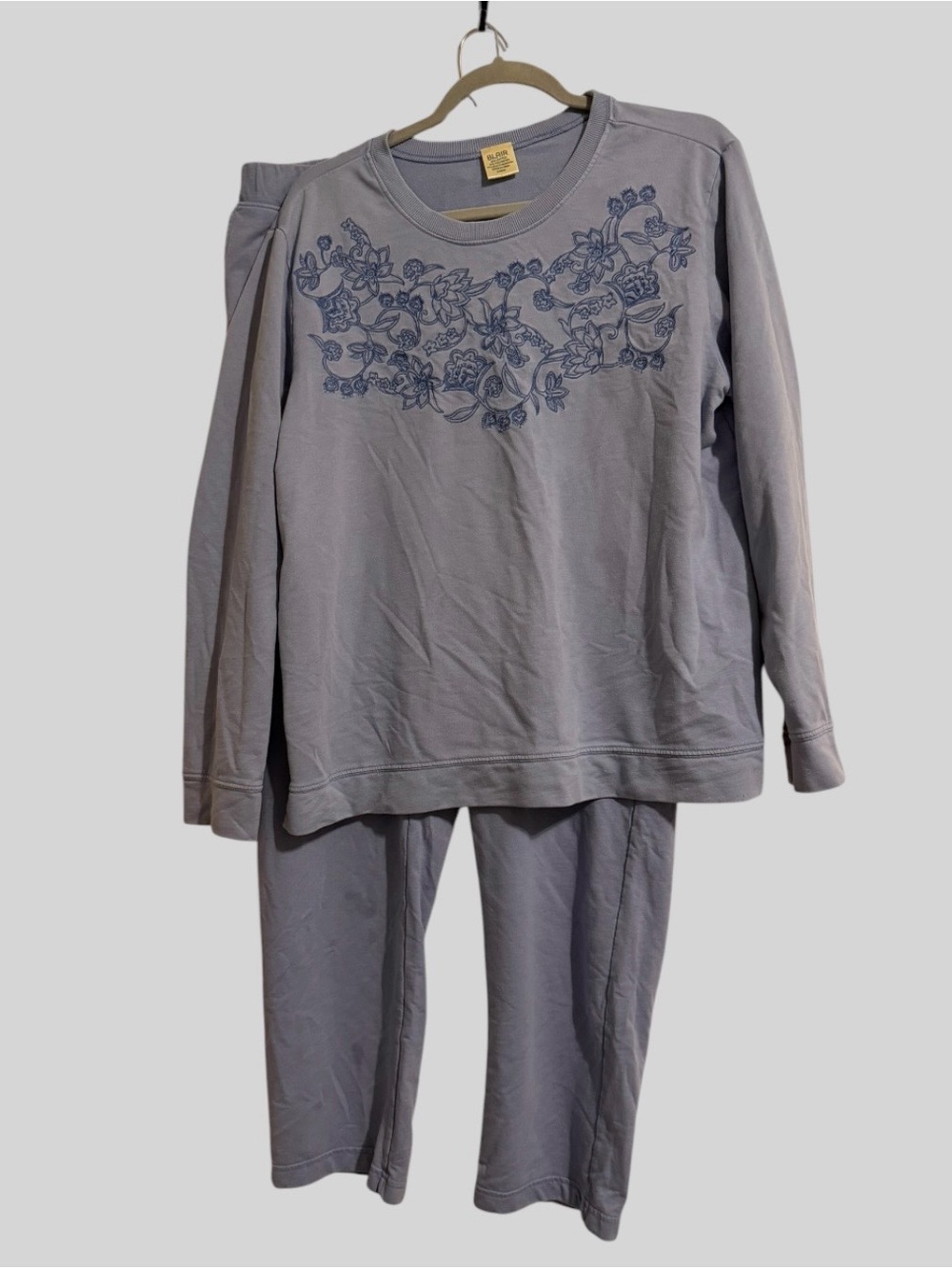 Blair Light Gray Pajama Set with Navy Floral Embroidery